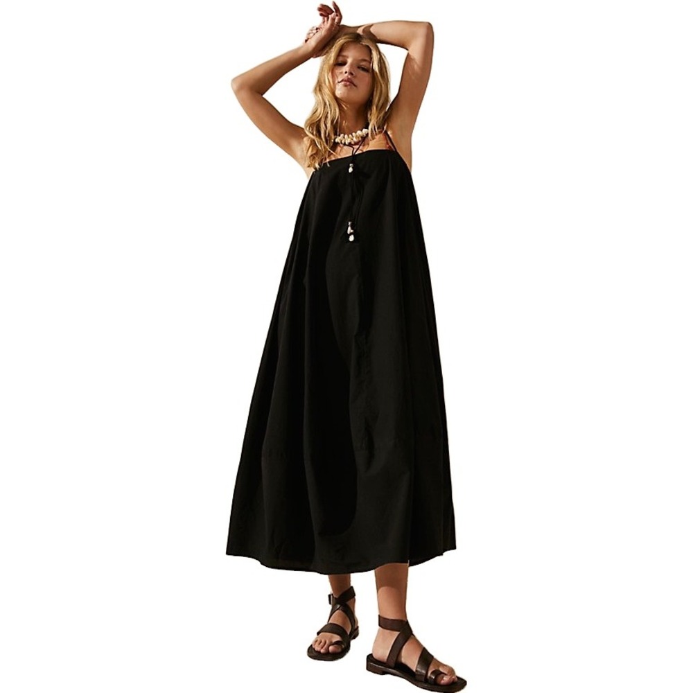 Free People Struttin Dress Black Cotton Spaghetti Strap Tent Dress M - Picture 2 of 7